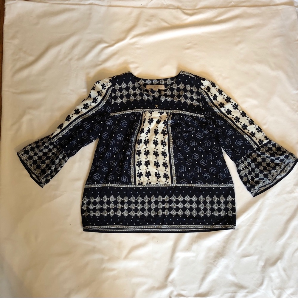 NWT LOFT Blue Floral Mosaic Flounce Top -XXSP*